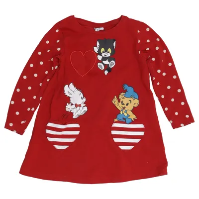 Kjole (Rød, Flerfarvet) fra Bamse by Lindex Bomuld, Elastan