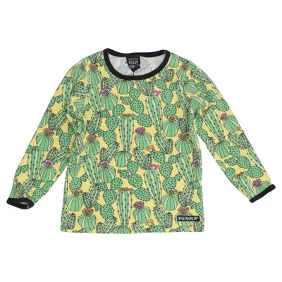 Långärmad t-shirt (Gul, Grön, Flerfärgad) från Villervalla Elastan, Ekologisk bomull