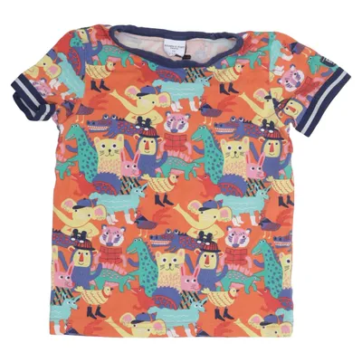 T-shirt (Orange, Flerfärgad) från Polarn O. Pyret Elastan, Ekologisk bomull
