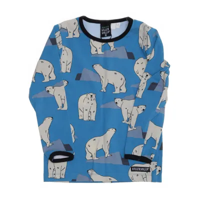 Långärmad t-shirt (Blå, Flerfärgad) från Villervalla Elastan, Ekologisk bomull