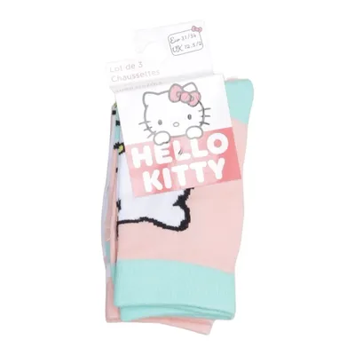 Chaussettes (Rose, Vert, Blanc) de Hello Kitty Coton, Élasthane, Polyamide, Polyester