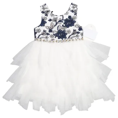 Blomsterpigekjole (Hvid, Blå, Flerfarvet) fra American Princess Polyester
