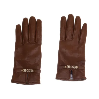 Leather gloves (Brown) from Moschino Leather, Wool