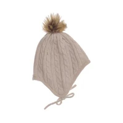 Pompon muts (Beige) van Polarn O. Pyret Gerecycled polyester, Wol
