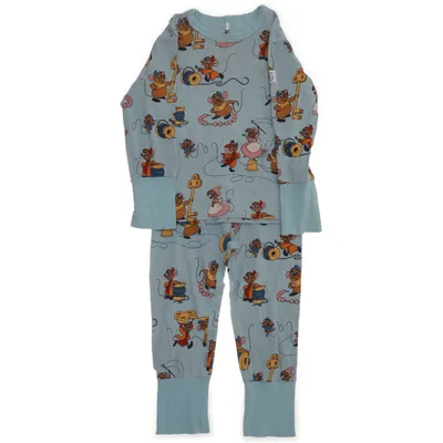 Pyjama (Blauw, Meerkleurig) van Disney x Polarn O. Pyret Elastaan, Organisch katoen