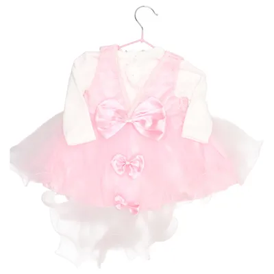 Flower girl dress (Pink, White) from Ponpon Cotton, Polyester