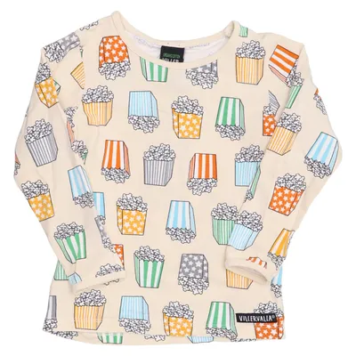 Langærmet t-shirt (Beige, Flerfarvet) fra Villervalla Elastan, Økologisk bomuld