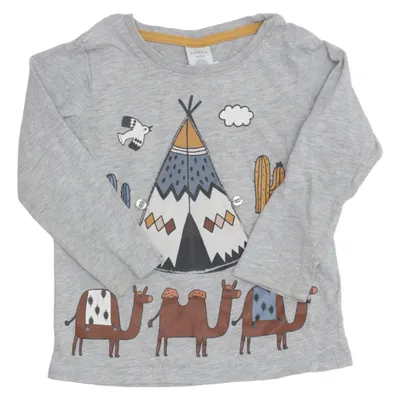 Långärmad t-shirt (Grå, Flerfärgad) från Lindex Kids Bomull, Viskos