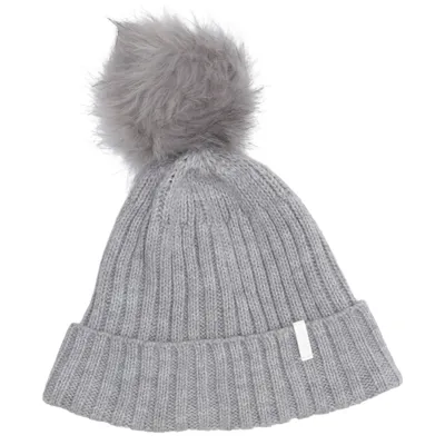 Pompon muts (Grijs) van Iceberg Acryl, Imitatiebont, Wol