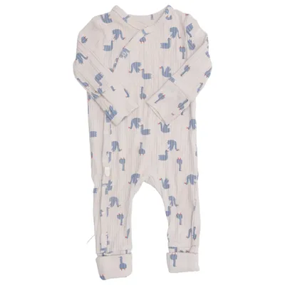 Barboteuse (Beige, Bleu) de Hema Élasthane, Coton biologique, Viscose