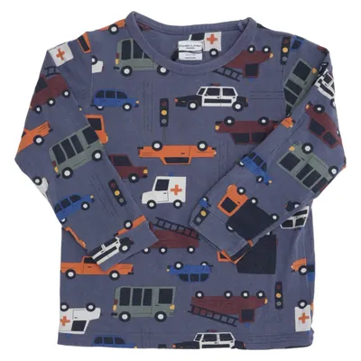 Langærmet t-shirt (Blå, Flerfarvet) fra Polarn O. Pyret Elastan, Økologisk bomuld