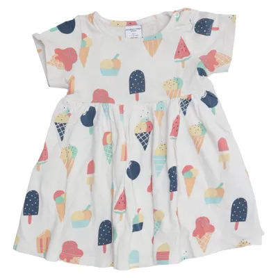 Dress (White, Multicolored) from Polarn O. Pyret Elastane, Organic cotton