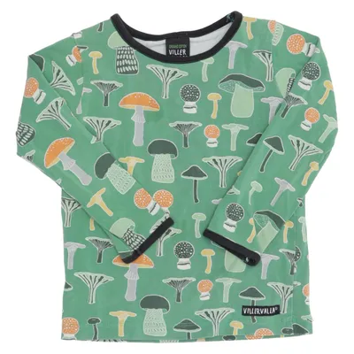 Långärmad t-shirt (Grön, Flerfärgad) från Villervalla Elastan, Ekologisk bomull