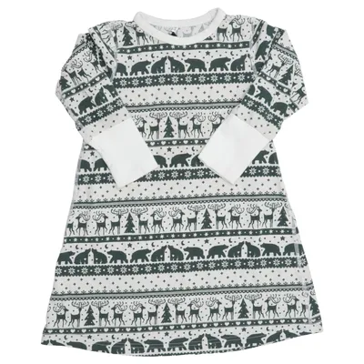 Dress (White, Green) from Polarn O. Pyret Elastane, Organic cotton