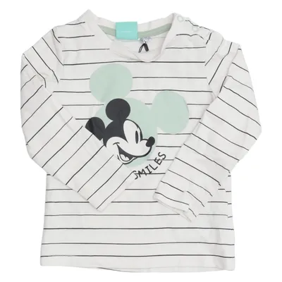 Långärmad t-shirt (Vit, Svart) från Disney Baby Elastan, Ekologisk bomull