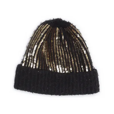 Beanie (Black, Gold) from Zara Accessories Acrylic, Elastane, Polyamide