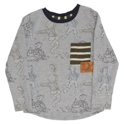 Långärmad t-shirt (Grå, Flerfärgad) från Emil i Lönneberga Elastan, Ekologisk bomull