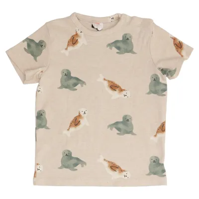 T-shirt (Beige, Flerfarvet) fra Lindex Bomuld, Elastan, Polyester
