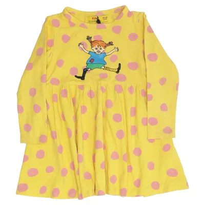 Jurk (Geel, Roze) van Pippi Långstrump Katoen, Elastaan
