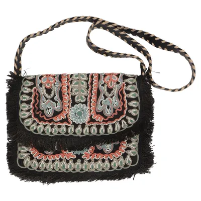 Axelremsväska (Svart, Flerfärgad) från Antik Batik Bomull, Skinn