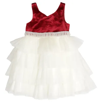 Bloemenmeisjes jurk (Rood, Wit) van American Princess Elastaan, Polyester