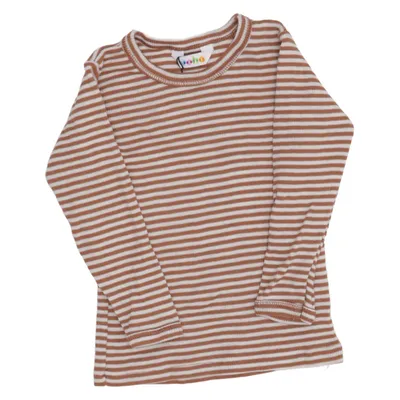 Long sleeve T-shirt (Brown, White) from Joha Merino wool, Silk
