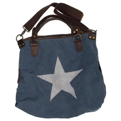Canvas bag (Blue, White, Brown) from vera pelle