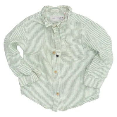 Chemise (Vert, Blanc) de Zara Coton, Lin, Viscose
