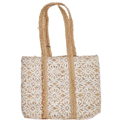 Strandtas (Beige, Wit)