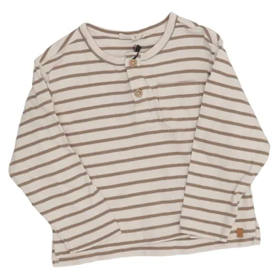 Henley T-shirt (Hvid, Brun) fra Lil' Atelier Økologisk bomuld