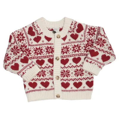 Cardigan (Red, White) from H&M Acrylic, Cotton, Polyester