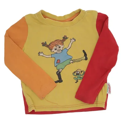 Langærmet t-shirt (Gul, Rød, Orange, Flerfarvet) fra Pippi Långstrump by Martinex Elastan, Uld