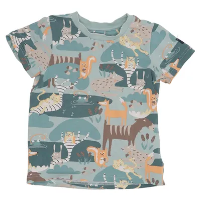 T-shirt (Blå, Flerfärgad) från Polarn O. Pyret Elastan, Ekologisk bomull