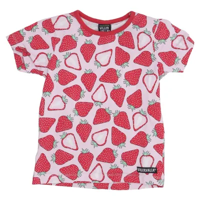 T-shirt (Pink, Rød, Flerfarvet) fra Villervalla Elastan, Økologisk bomuld