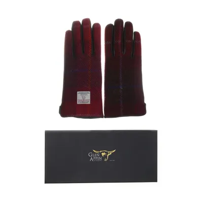 Gloves (Red, Brown, Multicolored) from Glen Appin of Scotland Polyester, Leather, Wool