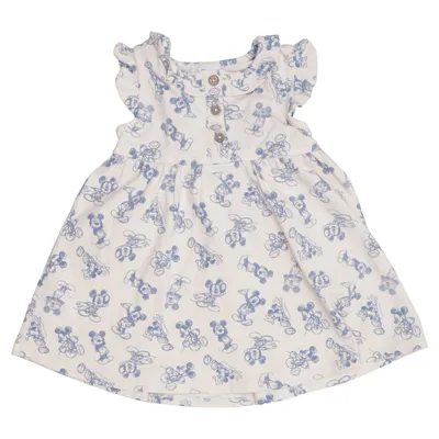Jurk (Beige, Blauw) van Disney x Polarn O. Pyret Elastaan, Organisch katoen