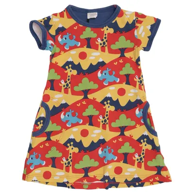 Jurk (Rood, Geel, Blauw) van Maxomorra Katoen, Elastaan