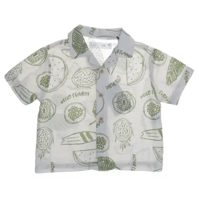 Korte mouwen shirt (Beige, Groen) van Zara Katoen, Linnen