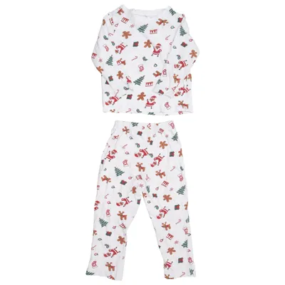 Pajamas (White, Multicolored) from Contrast Cotton