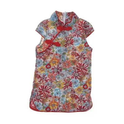 Cheongsam (Blanc, Multicolore) Coton, Polyester