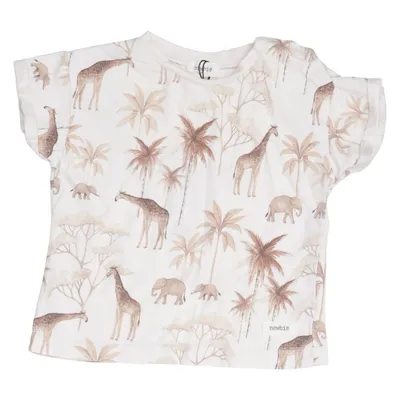 T-shirt (Wit, Bruin) van Newbie by KappAhl Katoen, Elastaan