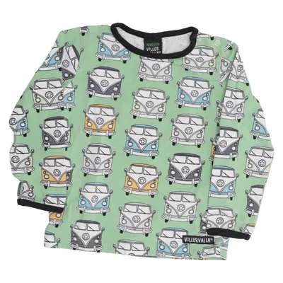 Langærmet t-shirt (Grøn, Flerfarvet) fra Villervalla Elastan, Økologisk bomuld