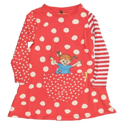 Jurk (Rood, Wit, Meerkleurig) van Pippi Långstrump Katoen, Elastaan