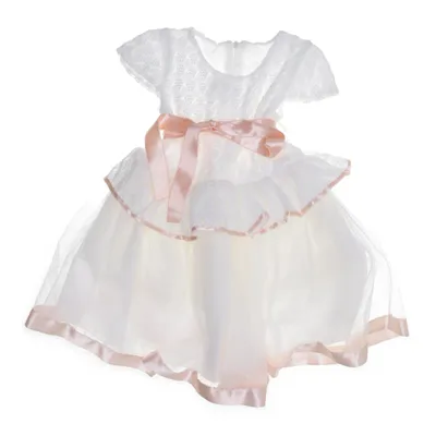 Flower girl dress (White, Pink) from Mali Kon Cotton, Polyester