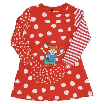 Kjole (Rød, Hvid) fra Pippi Långstrump Bomuld, Elastan
