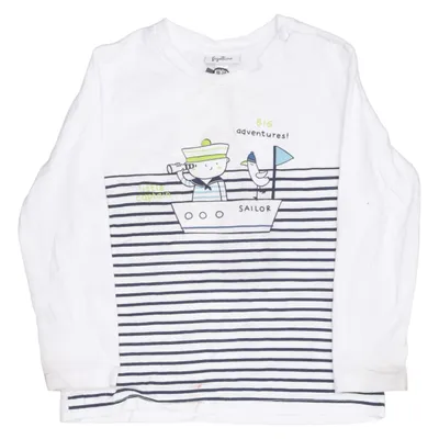 T-shirt à manches longues (Blanc, Bleu) de Fagottino Coton