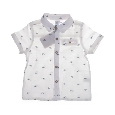 Kortärmad skjorta (Vit, Blå) från Topomini Linne, Ekologisk bomull