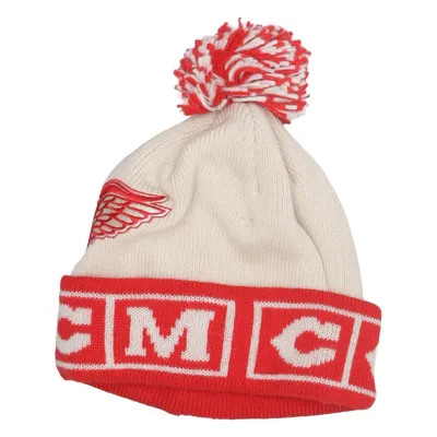 Bobble hat (Beige, Red) from CCM Acrylic, Wool