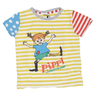 T-shirt (Gul, Vit, Röd, Blå) från Pippi Långstrump Elastan, Ekologisk bomull