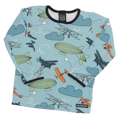 Langærmet t-shirt (Blå, Flerfarvet) fra Villervalla Elastan, Økologisk bomuld